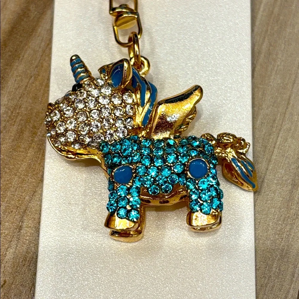 NWT Natasha Gold and Blue Unicorn Keychain / bag charm